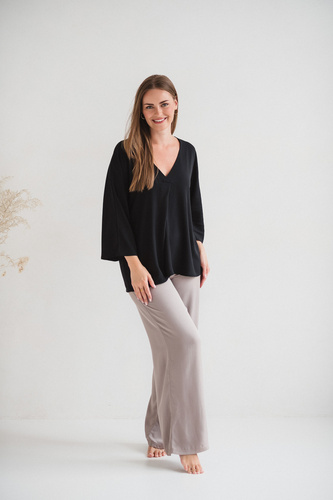 Mamafullness Camicetta da gravidanza per l'allattamento Milk&Love nero- viscosa, manica 3/4, oversize