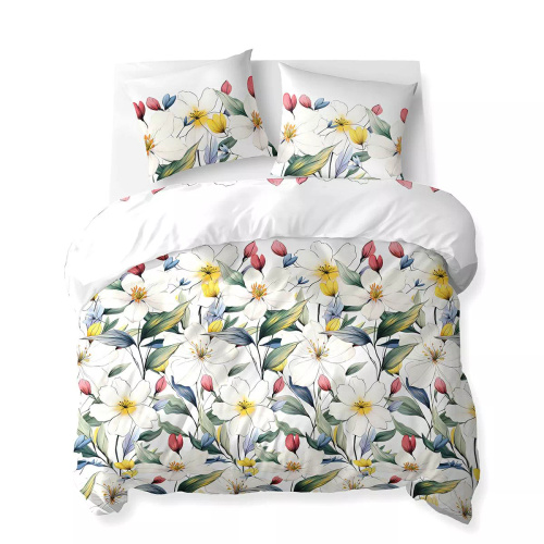 5774 A Cotton Bloom Detexpol biancheria da letto bianca con fiori colorati - 100% cotone, reversibile, produzione polacca