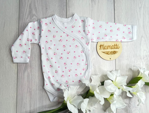 Body a busta per neonati Mamatti BD15326 Fiori - Manica lunga, Cotone