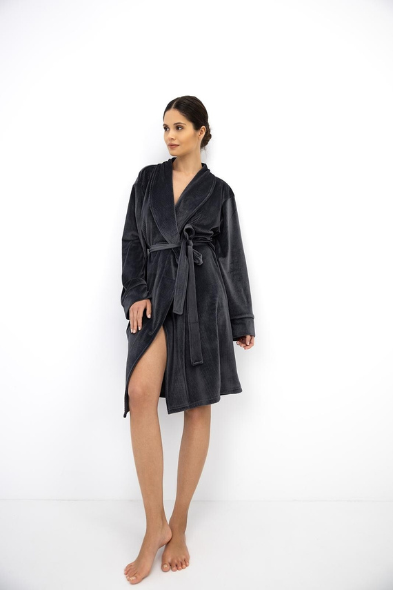 Accappatoio donna Sensis Marron mocca morbido con collo sciallato e tasche