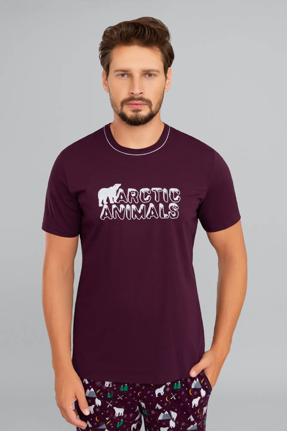 Manfred Pigiama uomo manica corta, pantalone lungo Moda Italiana- bordeaux/stampa bordeaux