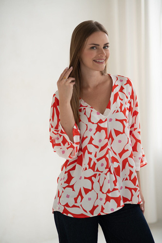 Camicetta premaman Mamafullness Milk&Love a fiori - viscosa, manica 3/4, oversize