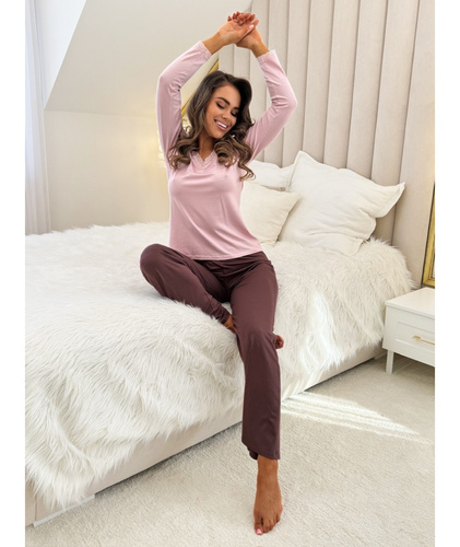 Pigiama da donna Donna Daphne rosa - viscosa, manica lunga, elegante e confortevole