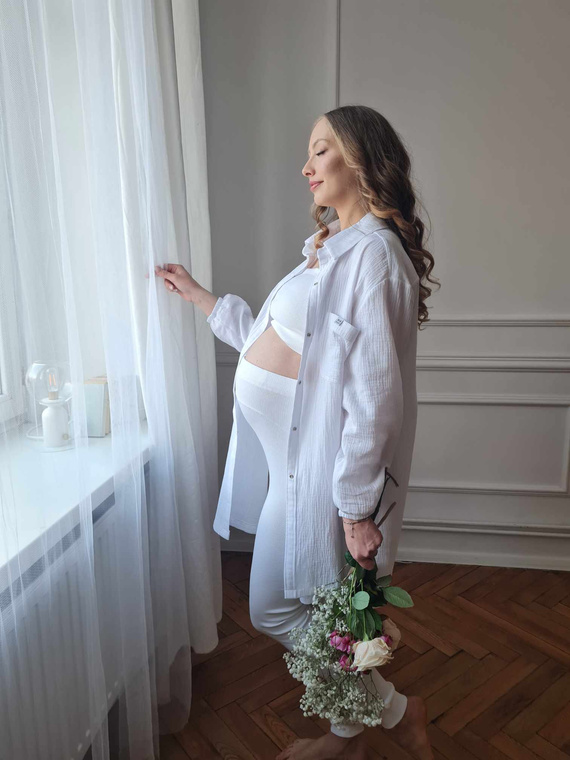 3411C/E Leggings premaman a vita alta a costine - comfort e stile in un unico capo - ecrù