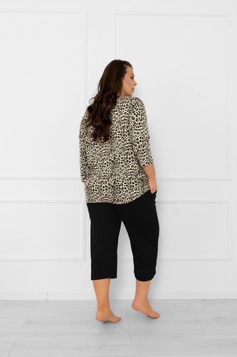 Kenya Pigiama da donna Italian Fashion - stampa leopardo, manica 3/4 e pantaloni 3/4