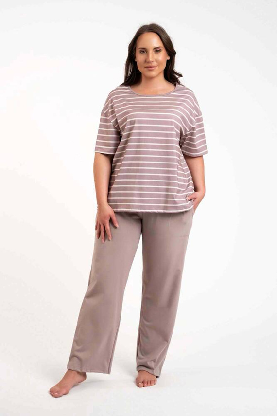 Betty Pigiama da donna manica corta, pantaloni lunghi Moda italiana - cappuccino/stampa cappuccino