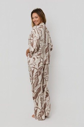 Pigiama da donna Luna PX63 Mefemi by Nipplex moka - 100% viscosa, stampa vegetale, bottoni, pantaloni lunghi | Comfort premium