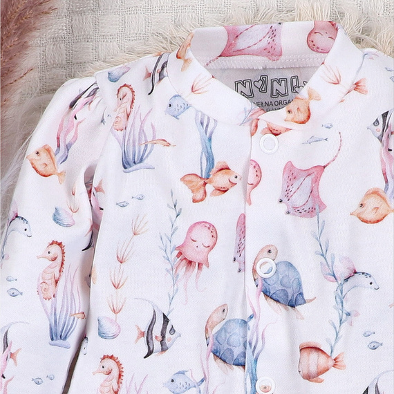 ABN-5482 Kaftano per neonati Mondo Sommerso di Nini - cotone organico, comodi bottoni a pressione