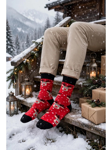 Calze uomo Milena 1290-044 Renne nella neve cotone natalizie rosse