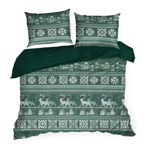 Biancheria da letto natalizia Clover Eurofirany verde scuro - cotone ranforce, reversibile