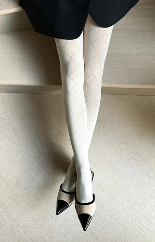 Grandi Collant Rombo 60 den Veneziana panna - fantasia geometrica, morbida ed elastica