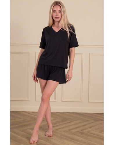 Luna 1313 pigiama donna nera 100% cotone maglietta e pantaloncini corti