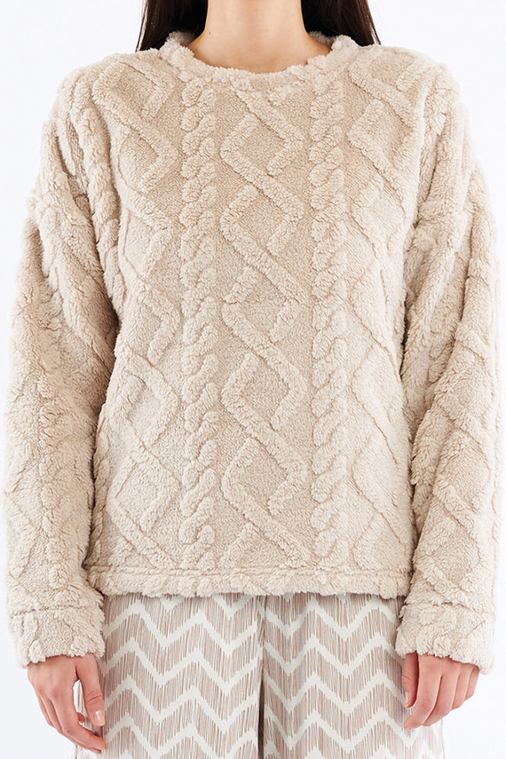 Pigiama da donna Sofie Sorbetto beige - caldo sherpa, palazzo, elegante e morbido