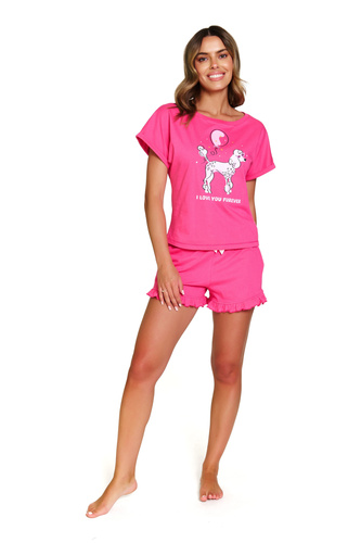 7357 Pigiama da donna in cotone Doctor Nap - simpatico set con balze - peonia