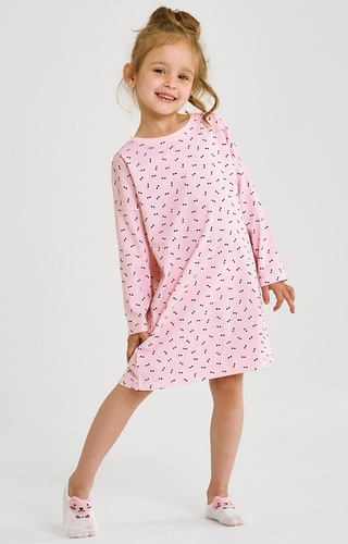 3494 Leonia Taro rosa - camicia da notte bambina in cotone con fiocchi