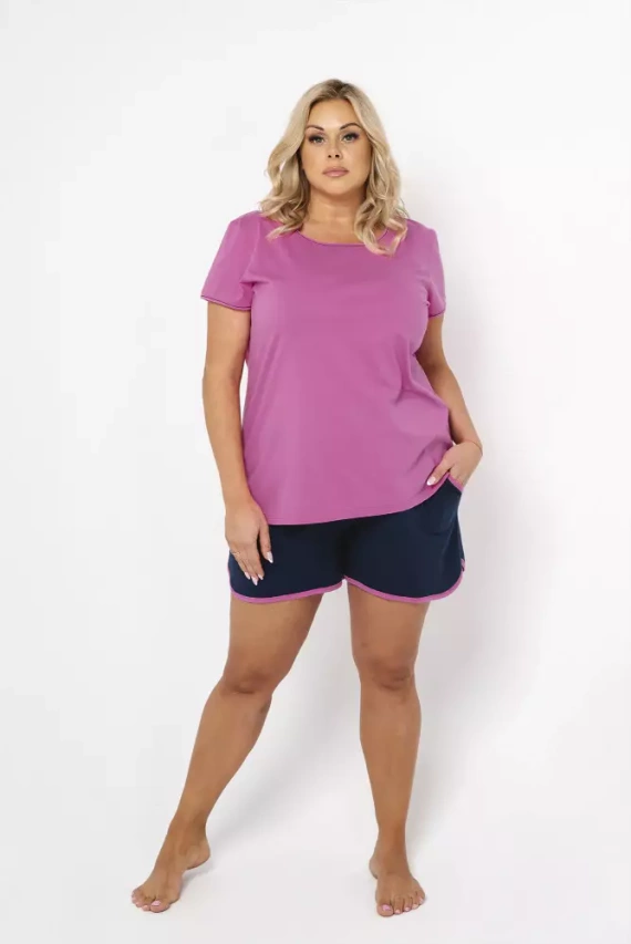 Ontega Pigiama donna manica corta, pantaloncini Moda Italiana- amaranto/blu scuro
