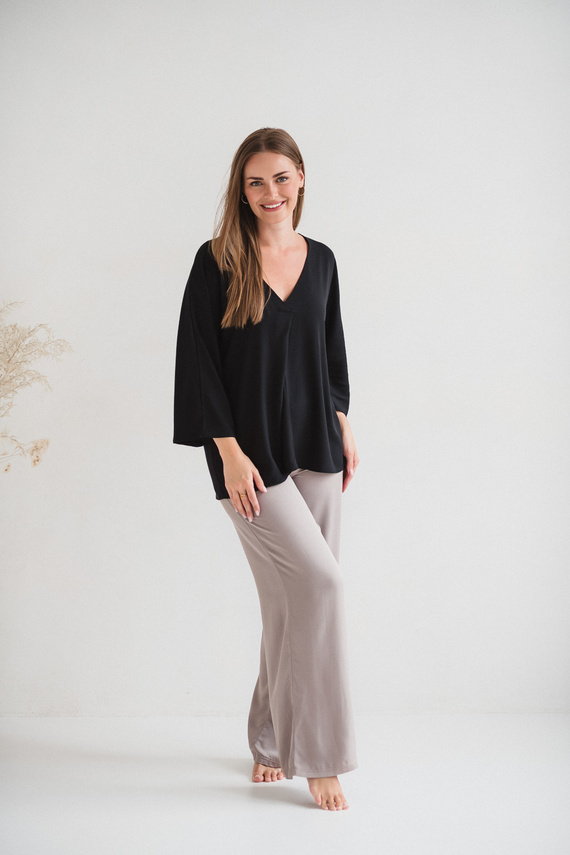 Mamafullness Camicetta da gravidanza per l'allattamento Milk&Love nero- viscosa, manica 3/4, oversize