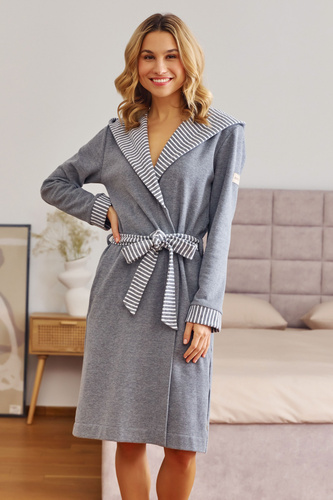 7229 Vestaglia da donna Doctor Nap - cotone, cappuccio, finiture eleganti - grigio scuro