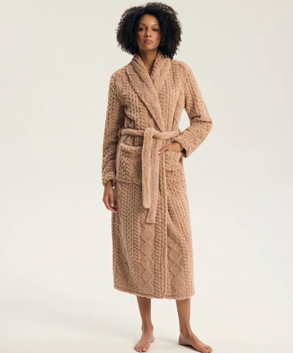 43599 Darlan Vestaglia da donna con cappuccio Henderson crema - morbida, leggera, prima del ginocchio