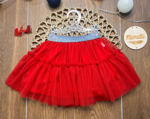 Gonna bambina rossa ST114 in tulle morbido con elastico metallizzato in vita