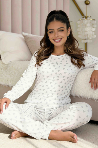 Donna Dani Long pigiama donna in cotone rosa, maglia a coste, pantaloni a quadri