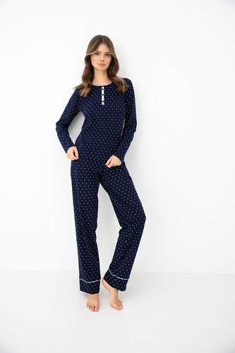 Pigiama donna Sensis Morgan blu navy 100% cotone manica lunga a pois