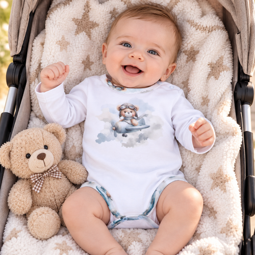 NINI ABN-5745/BIA body neonato 100% bambù Baby Bear Pilot con bottoni a pressione