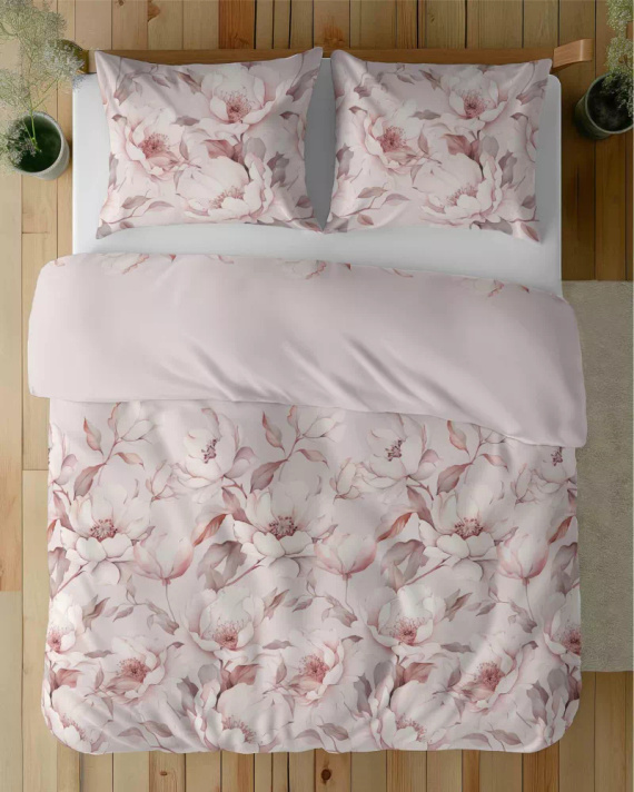 5501 B Biancheria da letto in cotone rosa cipria con peonie crema Naturalis- Detexpol