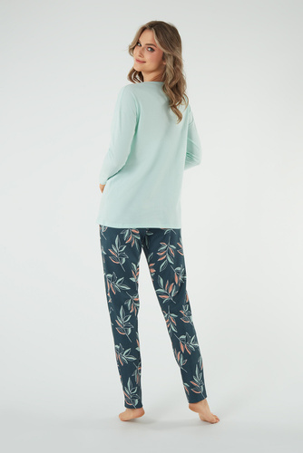 Julietta Pigiama donna manica lunga, pantaloni lunghi Moda italiana - pistacchio/stampa