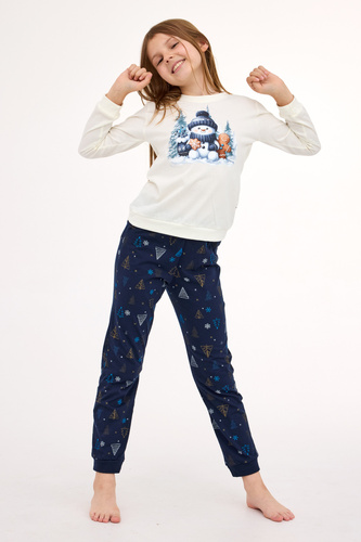977/189 978/189 Pigiama da bambina Snowy Day Cornette in cotone, manica lunga | Caldo e confortevole