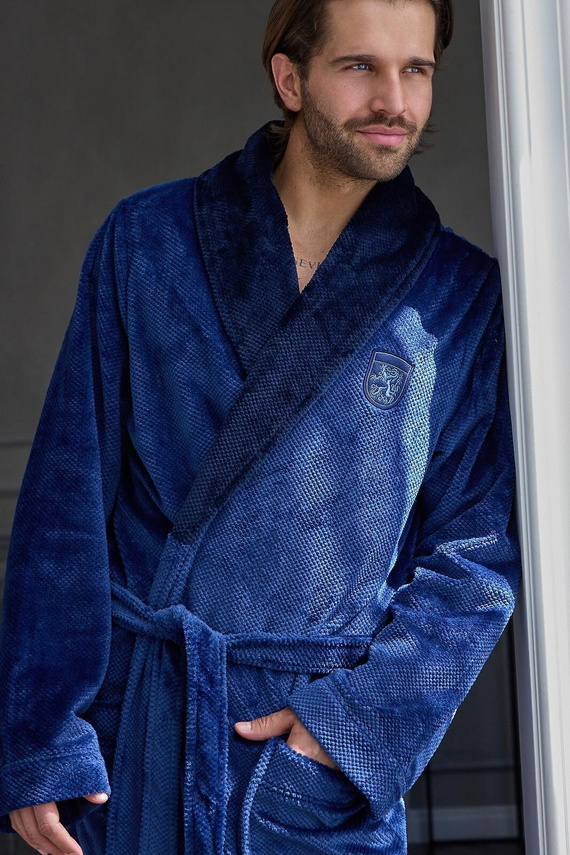 Accappatoio Uomo L&L 2662 Clever Morbido Caldo con Colletto a Sciarpa Blu