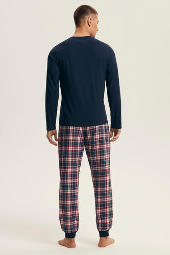 Pigiama Henderson da uomo 43457 Noir blu navy - cotone, con pantaloni in flanella