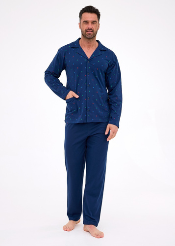 114/79 Pigiama da uomo Cornette | Davanti aperto, 100% cotone, collo e tasche