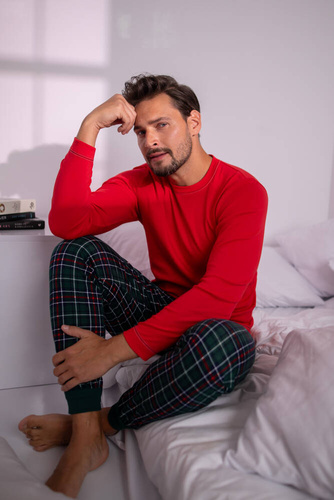 Fogo Pigiama uomo manica lunga, pantaloni lunghi Moda italiana - rosso/stampa