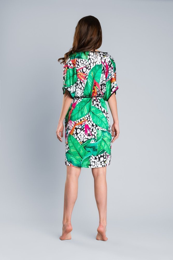 DORITA Accappatoio da donna in raso Moda Italiana- stampa/verde