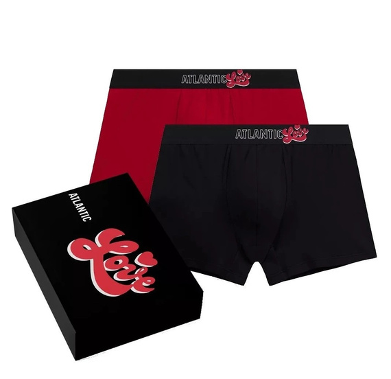 2GMH-033/Z26 Boxer da uomo Atlantic Love 2 pezzi in cotone rosso e nero, idea regalo