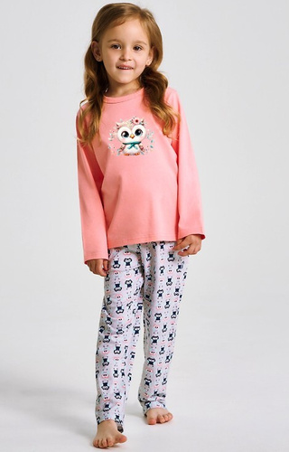 3486, 3487 Pigiama da bambina Emma Taro albicocca - cotone, stampa, pantaloni a fantasia