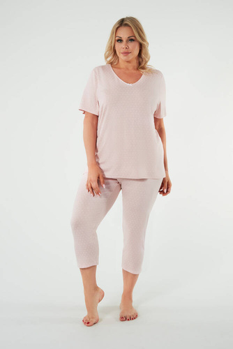 Puntini Pigiama da donna a maniche corte, pantaloni 3/4 Moda italiana - rosa cipria