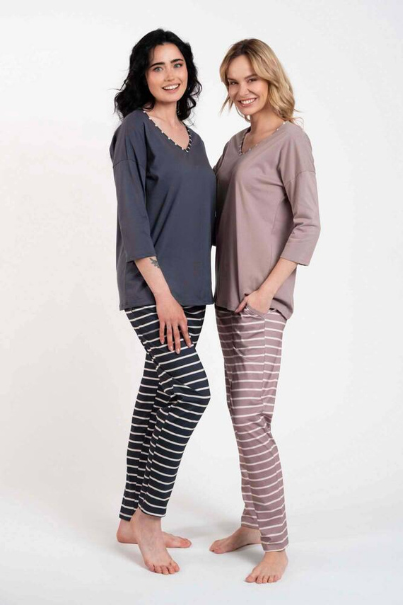 Betty Pigiama donna manica 3/4, pantaloni lunghi Moda italiana - cappuccino/stampa cappuccino