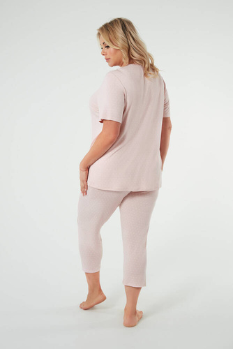 Puntini Pigiama da donna a maniche corte, pantaloni 3/4 Moda italiana - rosa cipria