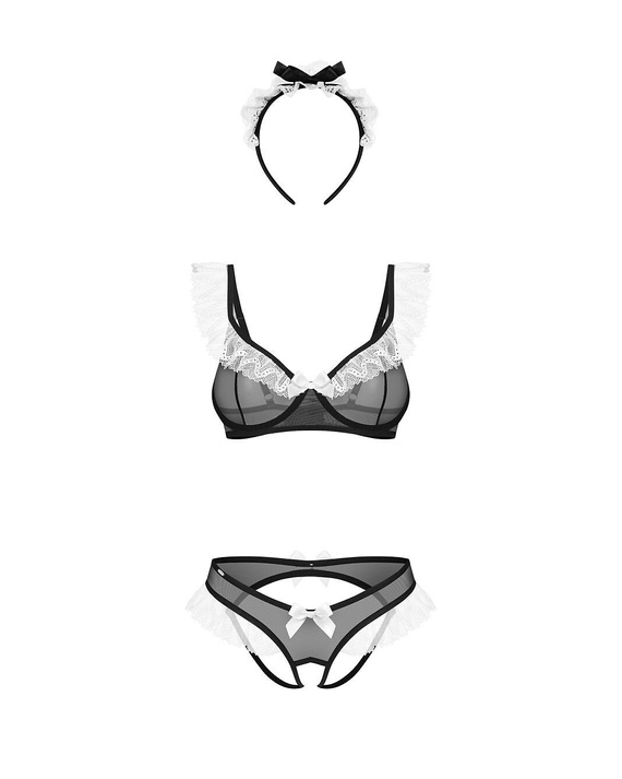 Obsessive Naughty Maid Completo Sensuale da Cameriera Nero con Pizzo