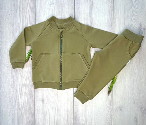 Mamatti DR2138 Khaki Tuta Bambino in Cotone Felpa con Zip Pantaloni con Tasche