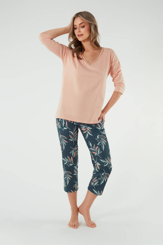 Julietta Pigiama donna maniche 3/4, pantaloni 7/8 Moda italiana - salmone/stampa