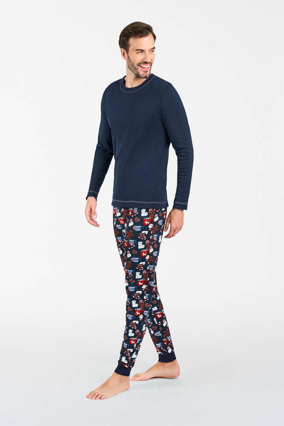 Rojas Pigiama da uomo a maniche lunghe, pantaloni lunghi Moda italiana - blu navy/stampa
