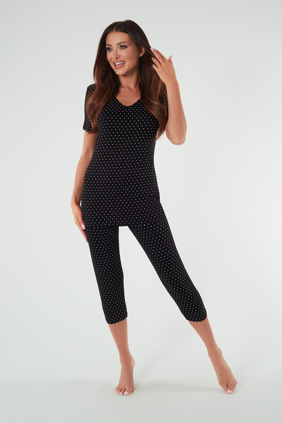 Puntini Pigiama da donna a manica corta, pantaloni 3/4 Moda italiana - nero