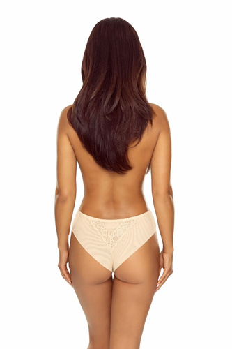 Slip donna Lapinee 5047 Anna brasiliana in pizzo con microfibra e rete beige