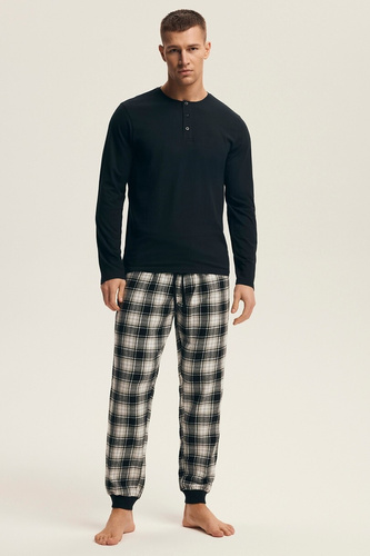 Pigiama Henderson da uomo 43457 Noir nero - cotone, con pantaloni di flanella