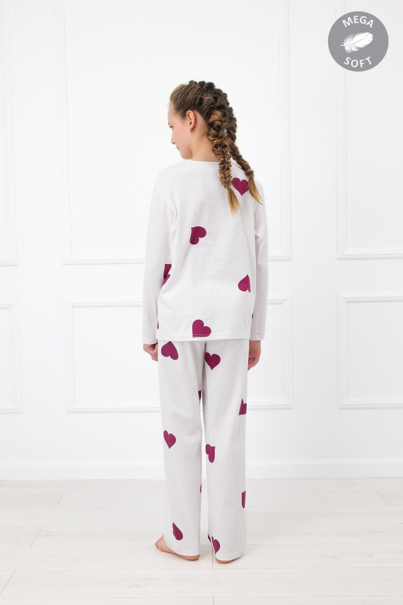 Italian Fashion Kioga Pigiama lunga ragazza Mega Soft ecru con cuori