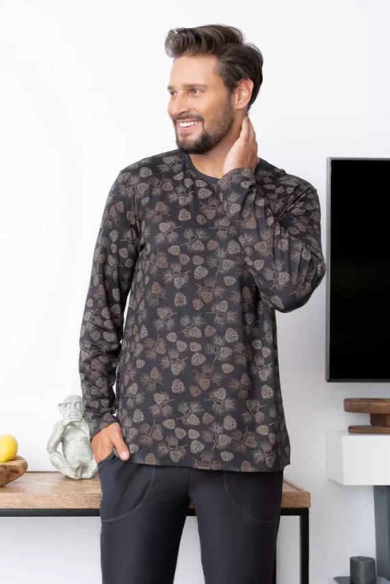 Pinus Pigiama uomo manica lunga, pantalone lungo Moda Italiana- stampa/grafite