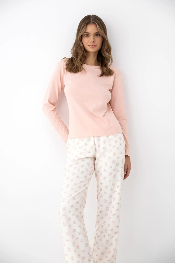 Pigiama donna Sensis Royal rosa-ecru in bambù e cotone pantaloni lunghi